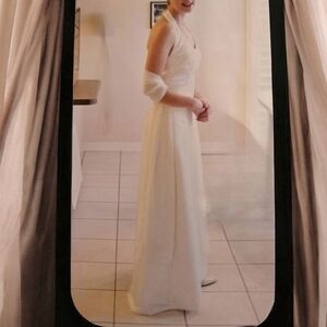 Wedding Dress custom made fit and flare ivory satin lined halter top SzSmall